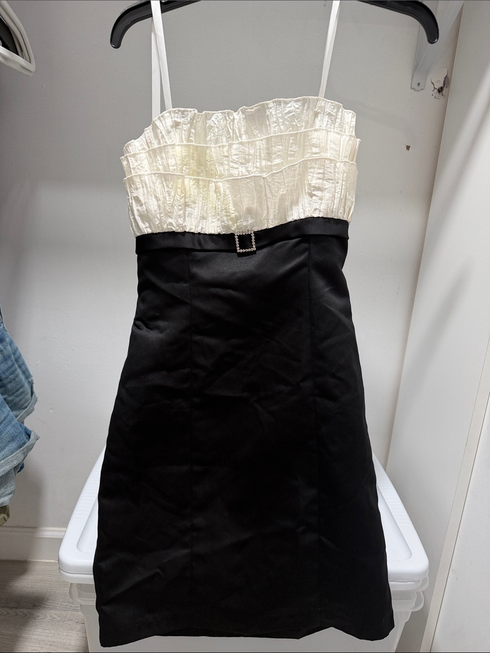 Roberta Black and Cream Mini Dress with Buckle Detail